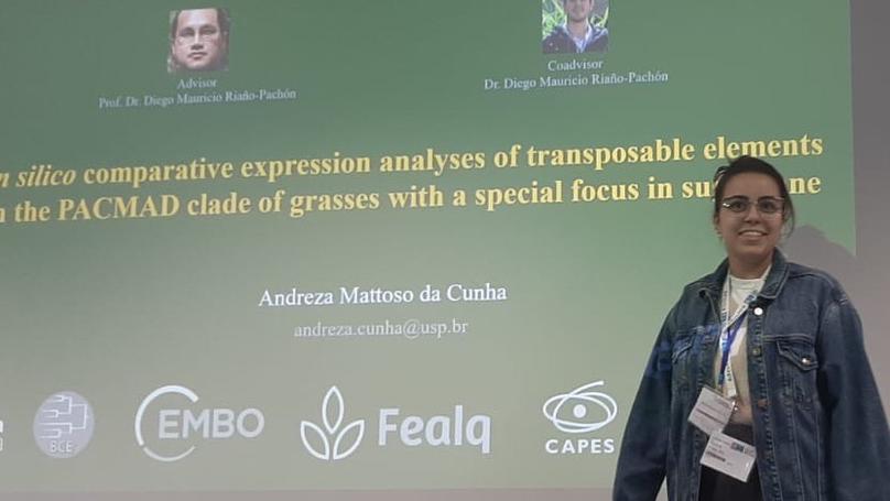 Member of the lab, Andreza M. da Cunha, participating in the EMBO practical course: Transposable Elements in the Era of Data Science, in Didcot, Oxfordshire, United Kingdom